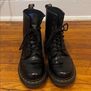 Dr. Martens Black Leather Boots with Yellow Accents